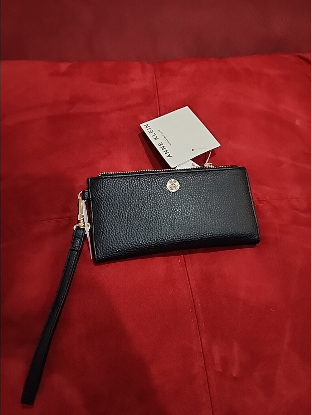 Anne Klein Women's Solid Print Slim Zip Up Wallet Black One Size